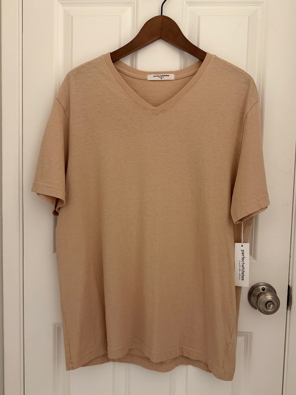 perfectwhitetee men’s V neck recycled cotton tee